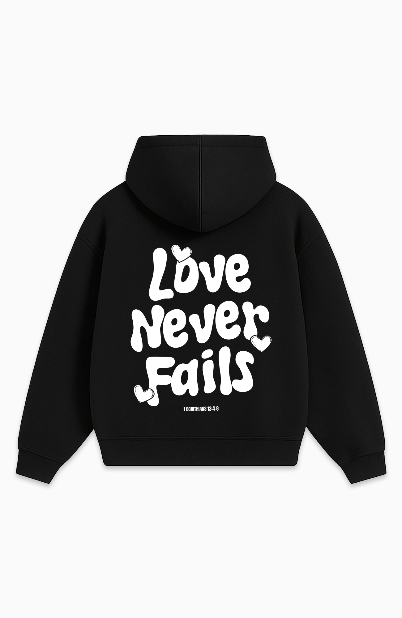 LOVE NEVER FAILS OVERSIZED HOODIE