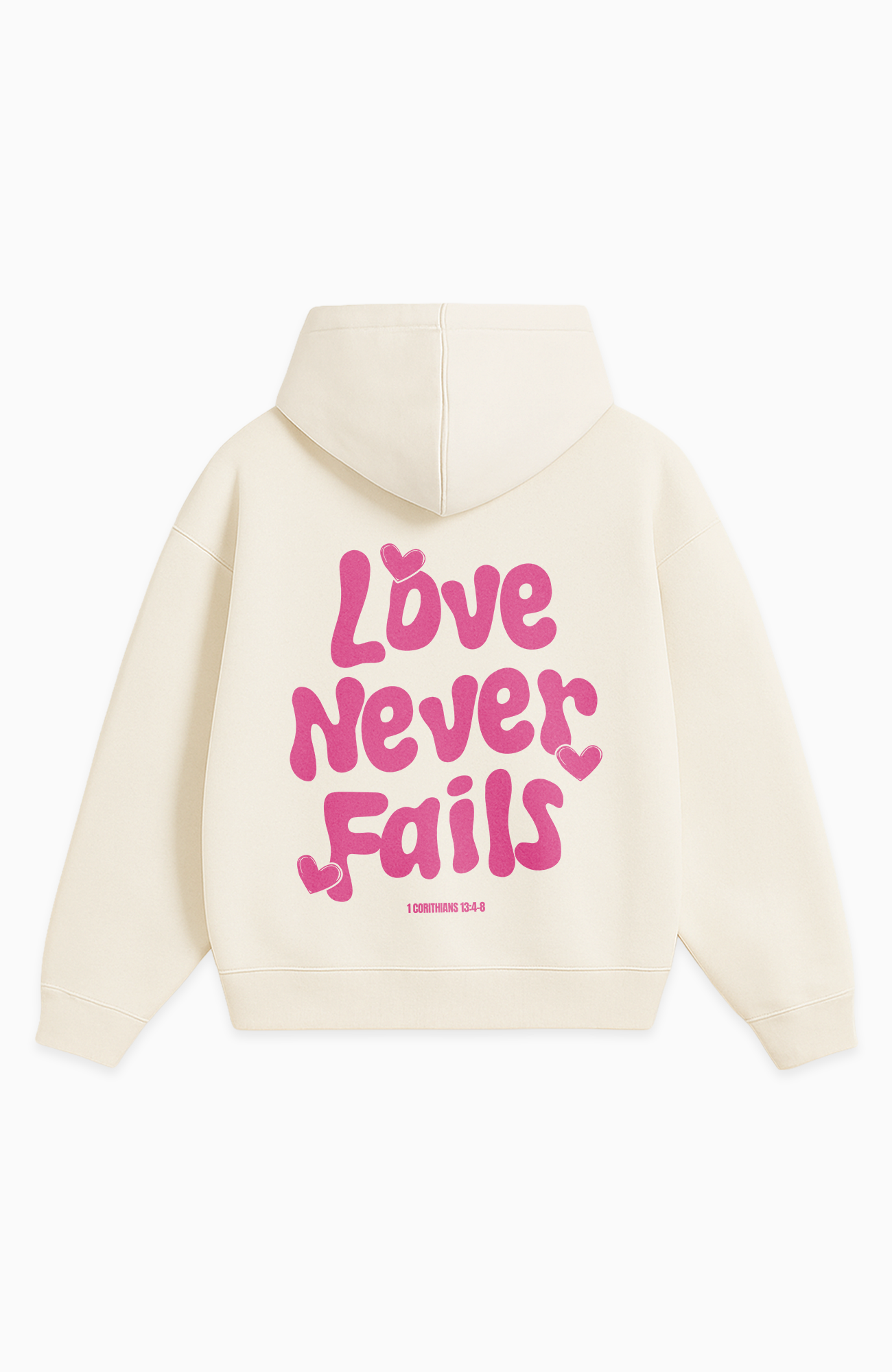 LOVE NEVER FAILS OVERSIZED HOODIE