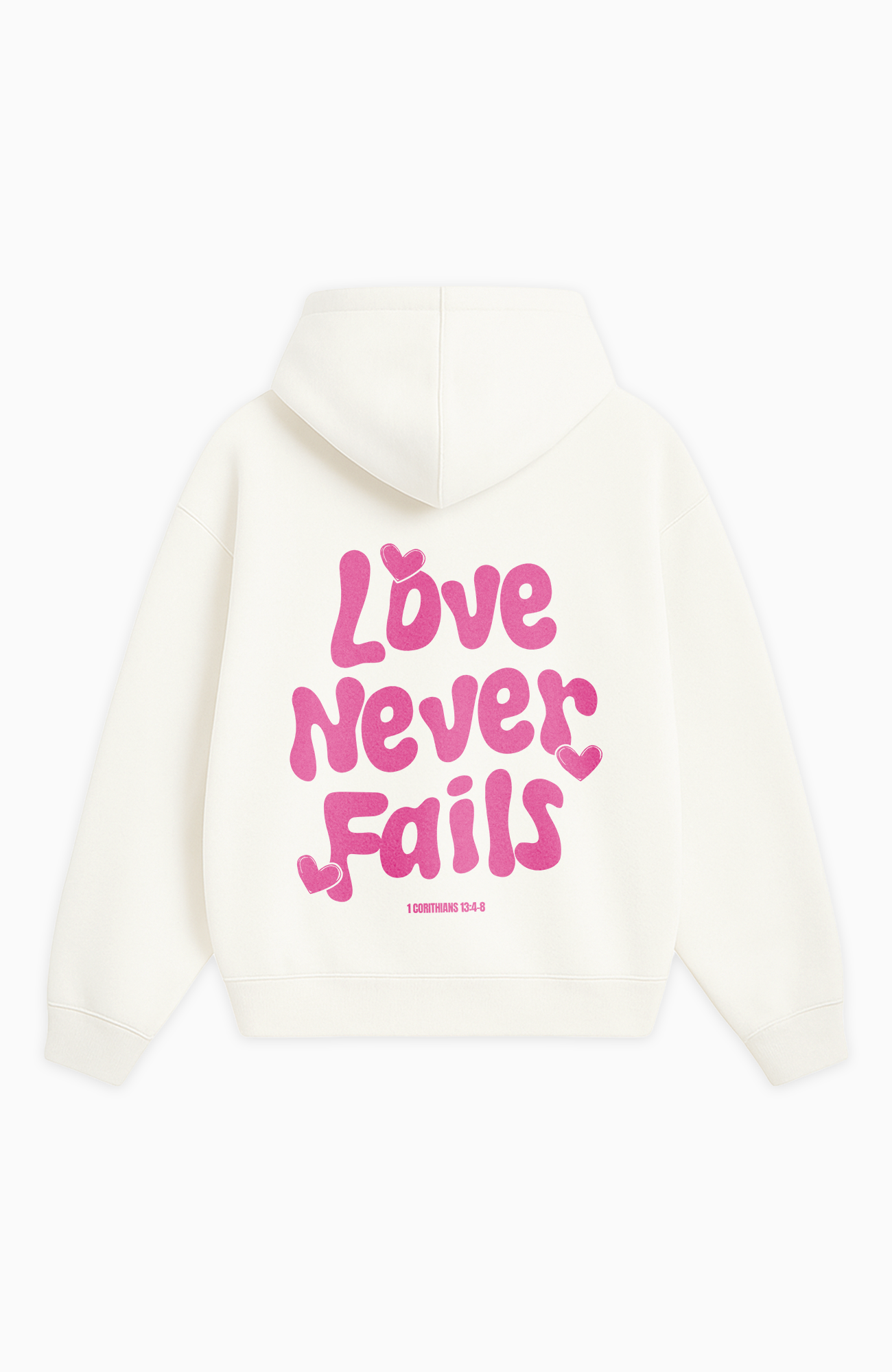 LOVE NEVER FAILS OVERSIZED HOODIE